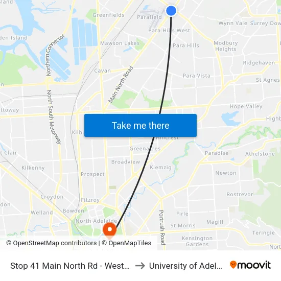 Stop 41 Main North Rd - West side to University of Adelaide map