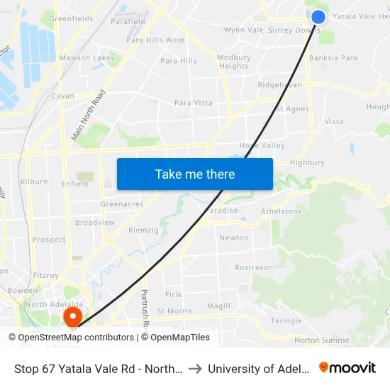 Stop 67 Yatala Vale Rd - North side to University of Adelaide map