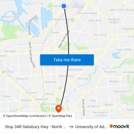 Stop 34R Salisbury Hwy - North West side to University of Adelaide map