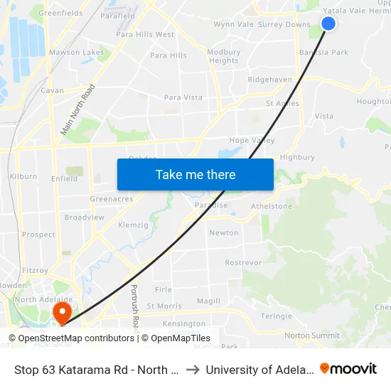 Stop 63 Katarama Rd - North side to University of Adelaide map