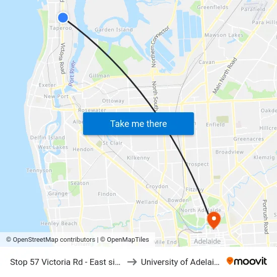 Stop 57 Victoria Rd - East side to University of Adelaide map