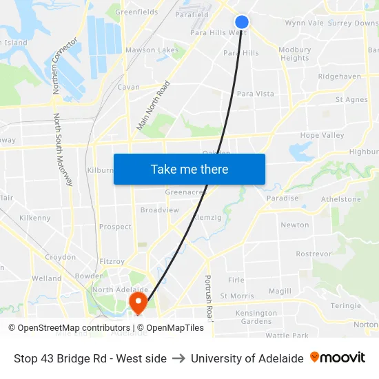 Stop 43 Bridge Rd - West side to University of Adelaide map