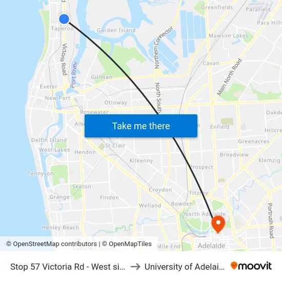 Stop 57 Victoria Rd - West side to University of Adelaide map