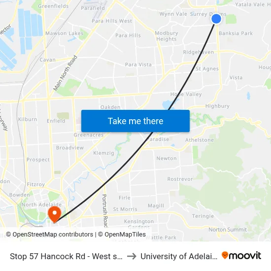Stop 57 Hancock Rd - West side to University of Adelaide map