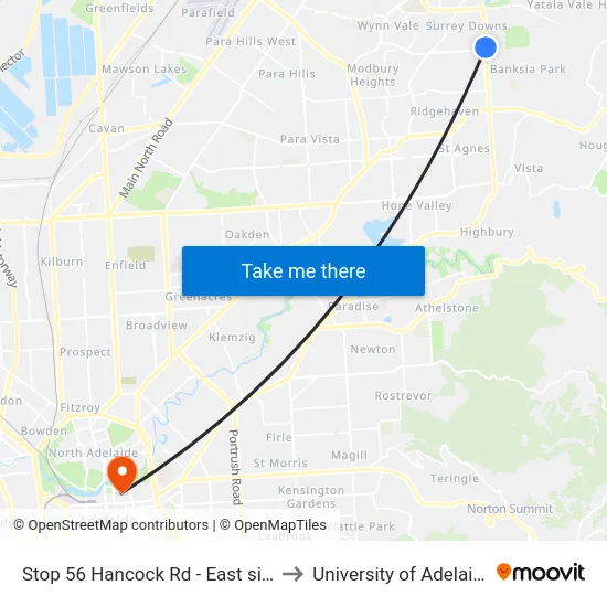Stop 56 Hancock Rd - East side to University of Adelaide map