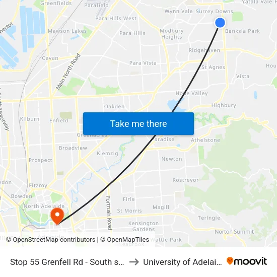 Stop 55 Grenfell Rd - South side to University of Adelaide map