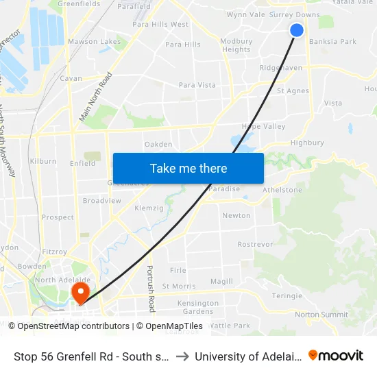Stop 56 Grenfell Rd - South side to University of Adelaide map