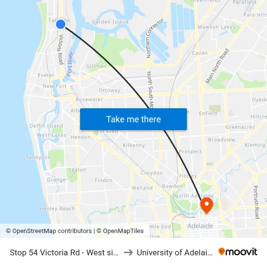 Stop 54 Victoria Rd - West side to University of Adelaide map