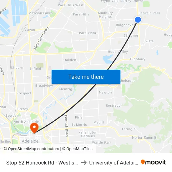 Stop 52 Hancock Rd - West side to University of Adelaide map