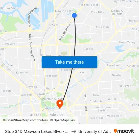 Stop 34D Mawson Lakes Blvd - South side to University of Adelaide map