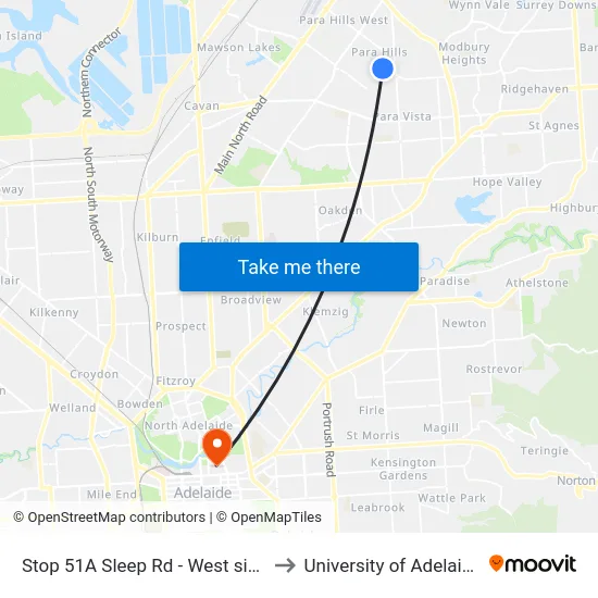 Stop 51A Sleep Rd - West side to University of Adelaide map