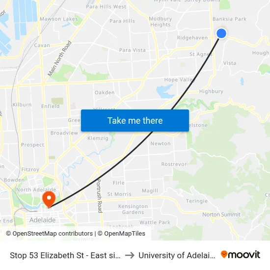 Stop 53 Elizabeth St - East side to University of Adelaide map