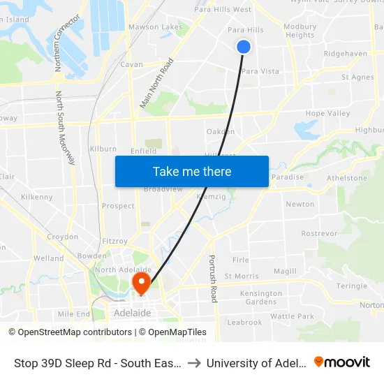Stop 39D Sleep Rd - South East side to University of Adelaide map