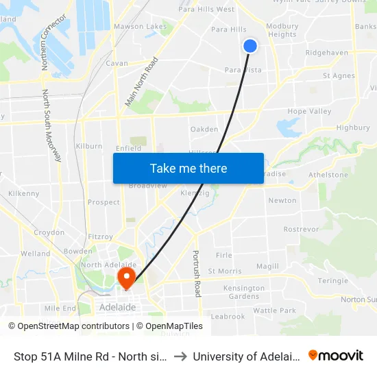 Stop 51A Milne Rd - North side to University of Adelaide map