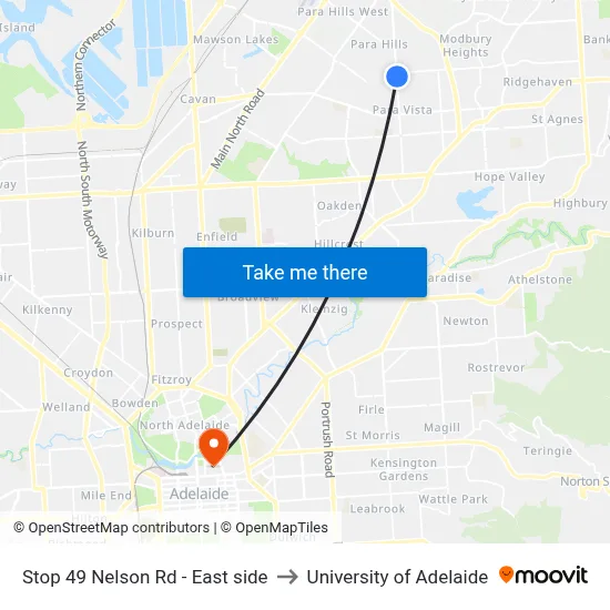 Stop 49 Nelson Rd - East side to University of Adelaide map
