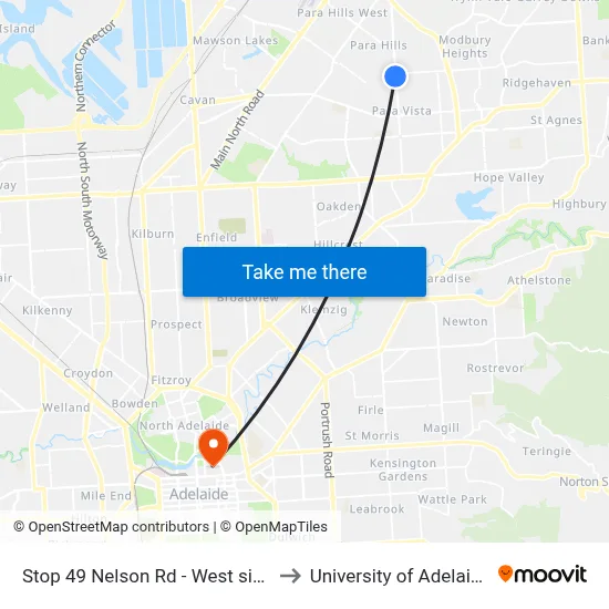 Stop 49 Nelson Rd - West side to University of Adelaide map