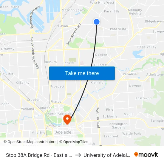 Stop 38A Bridge Rd - East side to University of Adelaide map