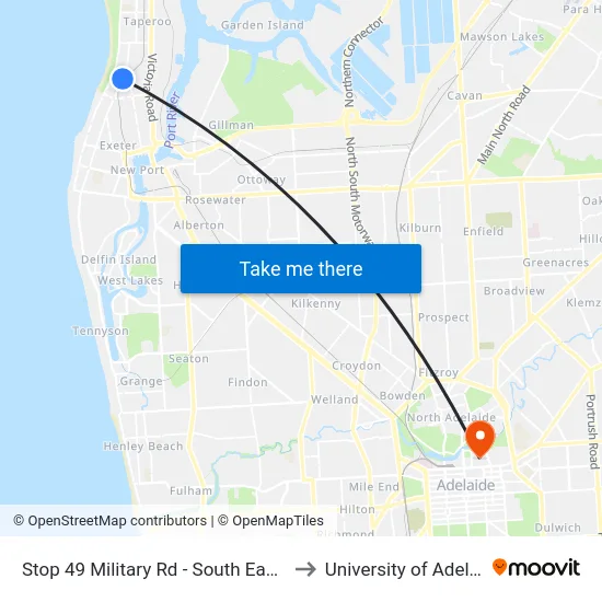 Stop 49 Military Rd - South East side to University of Adelaide map