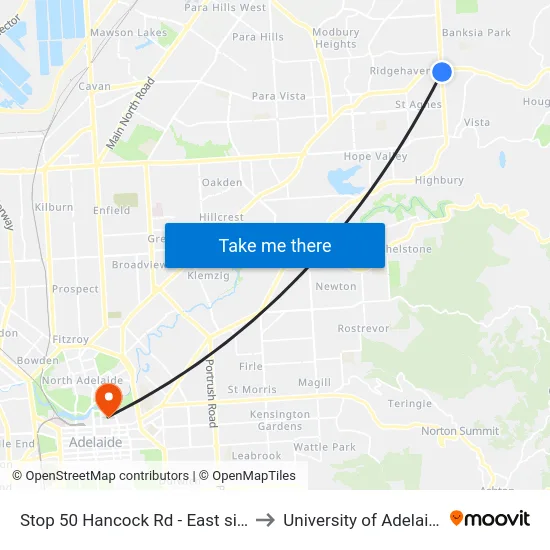 Stop 50 Hancock Rd - East side to University of Adelaide map
