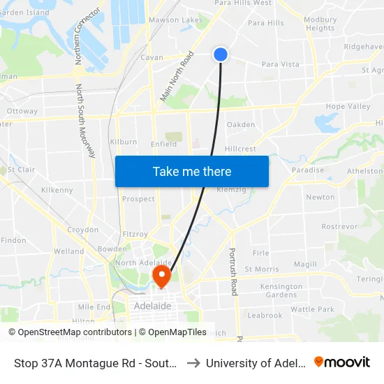 Stop 37A Montague Rd - South side to University of Adelaide map