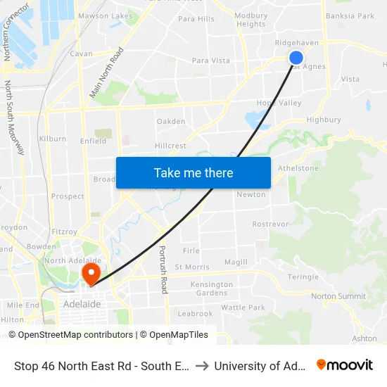 Stop 46 North East Rd - South East side to University of Adelaide map