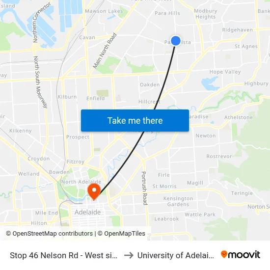 Stop 46 Nelson Rd - West side to University of Adelaide map