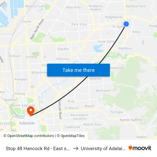 Stop 48 Hancock Rd - East side to University of Adelaide map