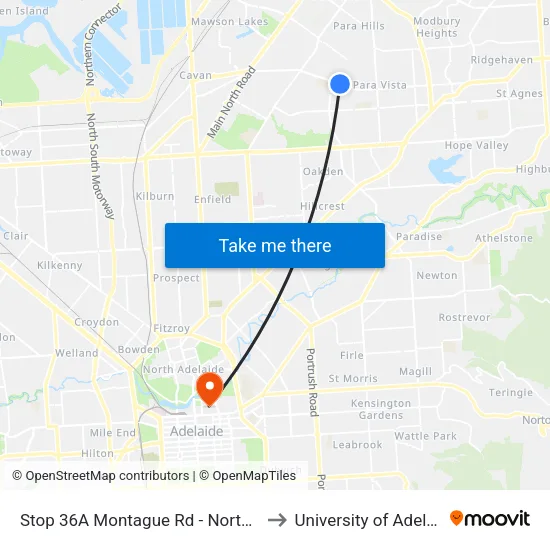 Stop 36A Montague Rd - North side to University of Adelaide map