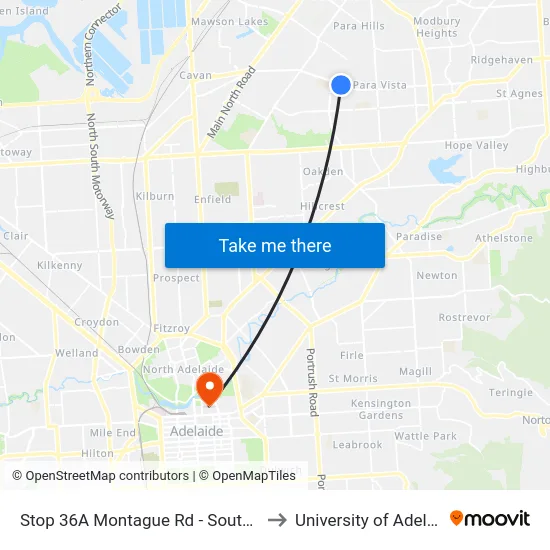 Stop 36A Montague Rd - South side to University of Adelaide map