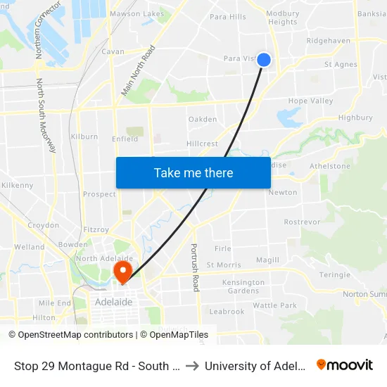 Stop 29 Montague Rd - South side to University of Adelaide map