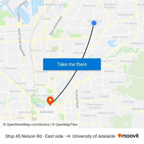 Stop 45 Nelson Rd - East side to University of Adelaide map