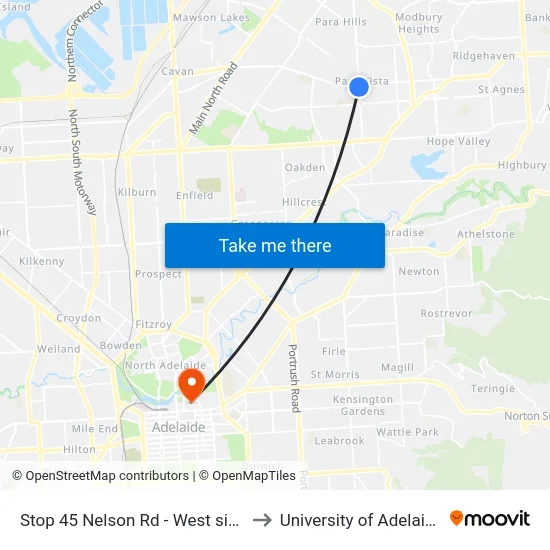 Stop 45 Nelson Rd - West side to University of Adelaide map