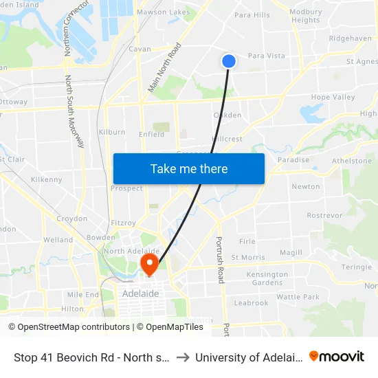 Stop 41 Beovich Rd - North side to University of Adelaide map