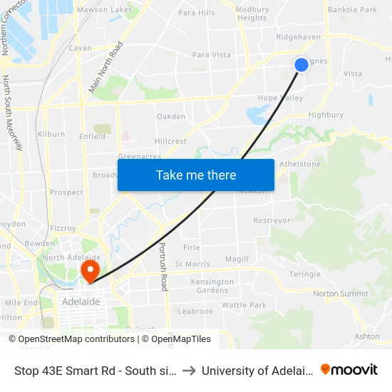 Stop 43E Smart Rd - South side to University of Adelaide map