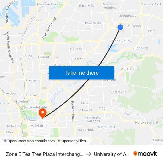 Zone E Tea Tree Plaza Interchange - East side to University of Adelaide map