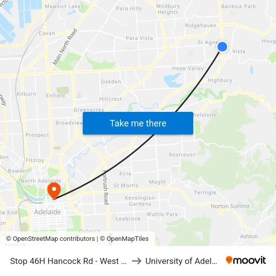 Stop 46H Hancock Rd - West side to University of Adelaide map