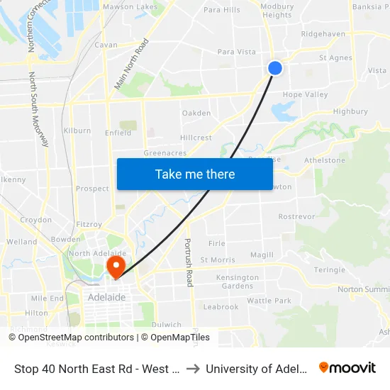 Stop 40 North East Rd - West side to University of Adelaide map