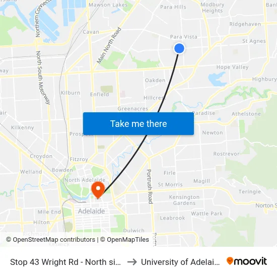 Stop 43 Wright Rd - North side to University of Adelaide map