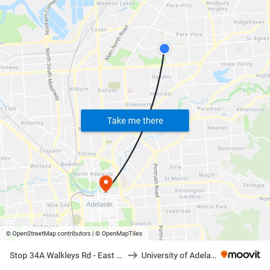 Stop 34A Walkleys Rd - East side to University of Adelaide map