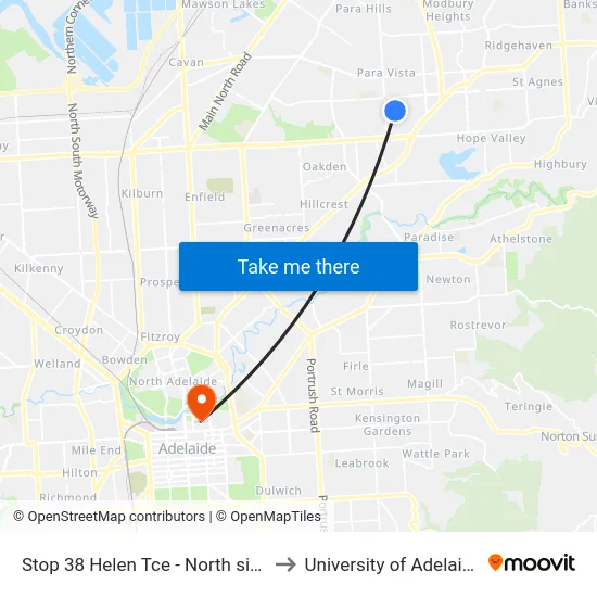 Stop 38 Helen Tce - North side to University of Adelaide map