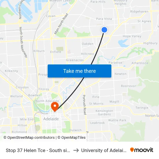 Stop 37 Helen Tce - South side to University of Adelaide map