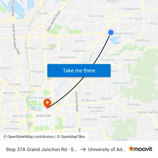 Stop 37A Grand Junction Rd - South side to University of Adelaide map