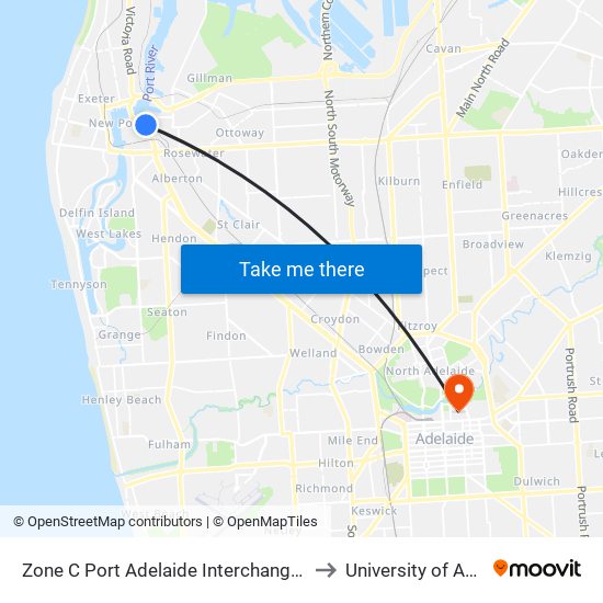 Zone C Port Adelaide Interchange - East side to University of Adelaide map