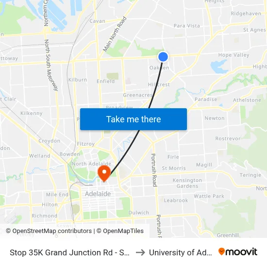 Stop 35K Grand Junction Rd - South side to University of Adelaide map