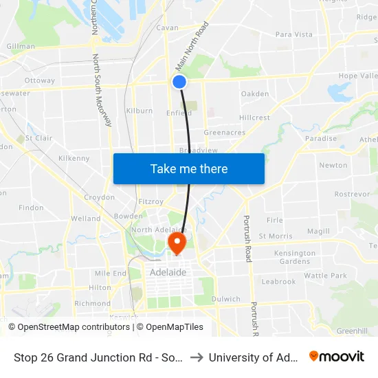 Stop 26 Grand Junction Rd - South side to University of Adelaide map
