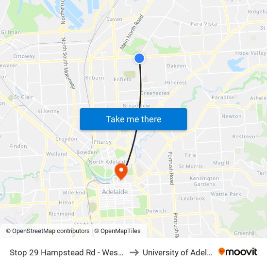 Stop 29 Hampstead Rd - West side to University of Adelaide map