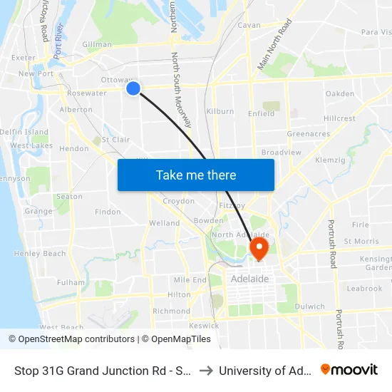 Stop 31G Grand Junction Rd - South side to University of Adelaide map