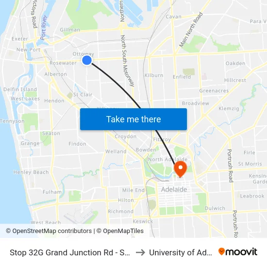 Stop 32G Grand Junction Rd - South side to University of Adelaide map