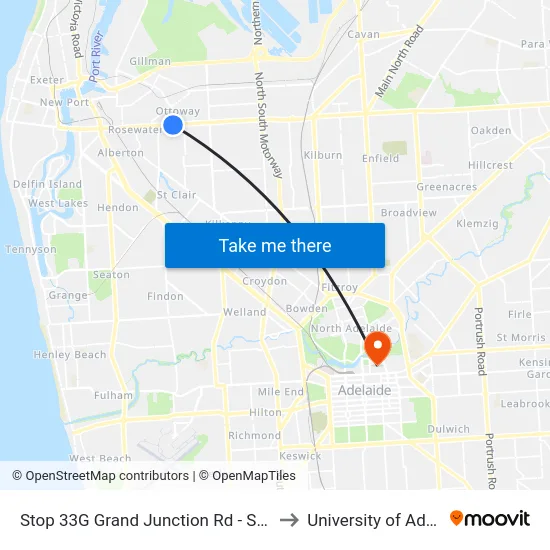 Stop 33G Grand Junction Rd - South side to University of Adelaide map