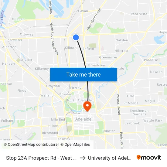 Stop 23A Prospect Rd - West side to University of Adelaide map
